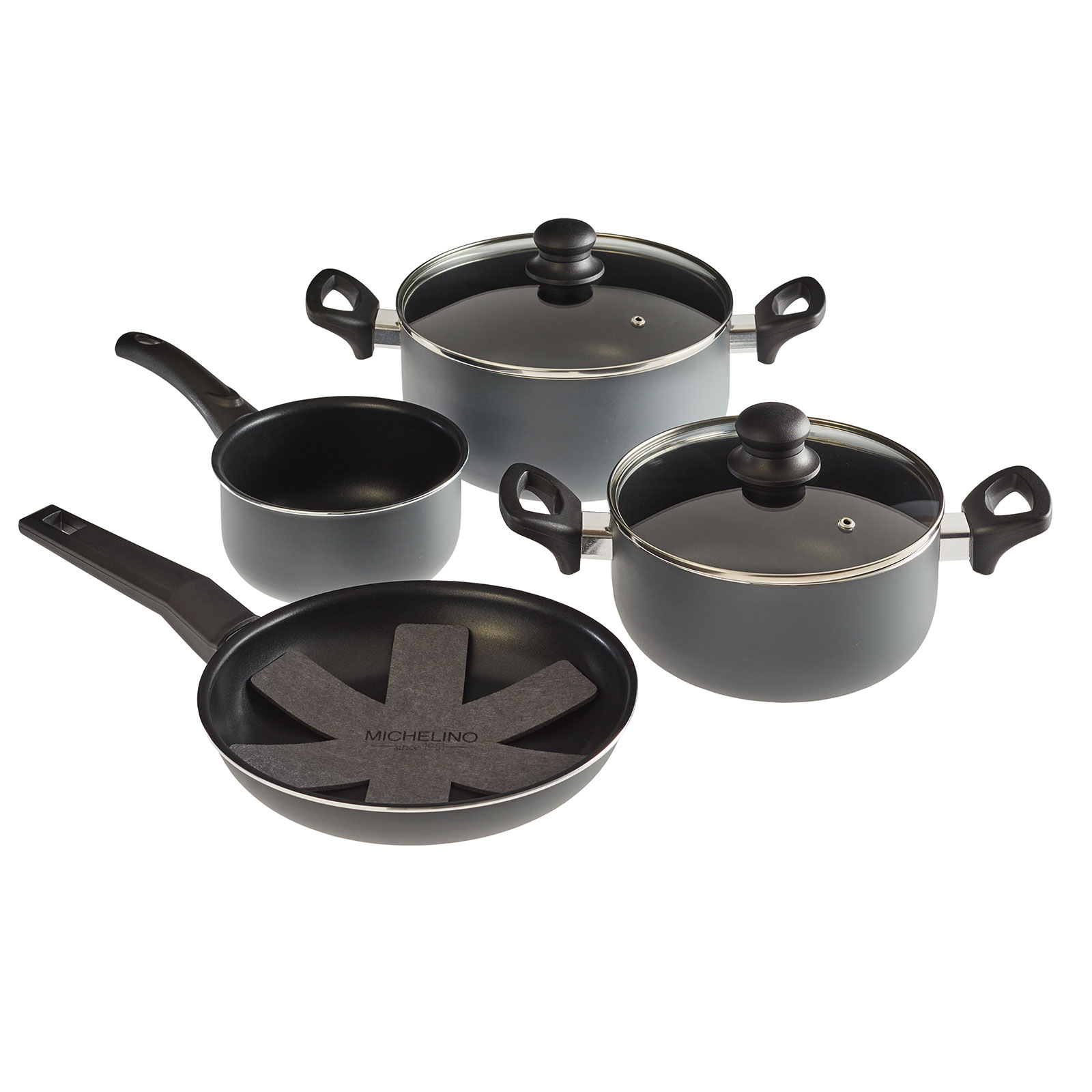 6-teiliges Topfset - grau - Aluminium