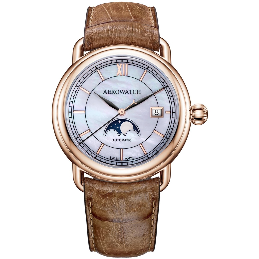 Aerowatch 1942 Automatic Moon Phase Rosé / Perlmutt