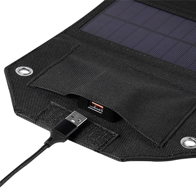 (10W) Faltbares Solar Panel Sonnenkollektor mit USB A Anschluss   Karabiner Haken und 3in1 Ladekabel - Schwarz