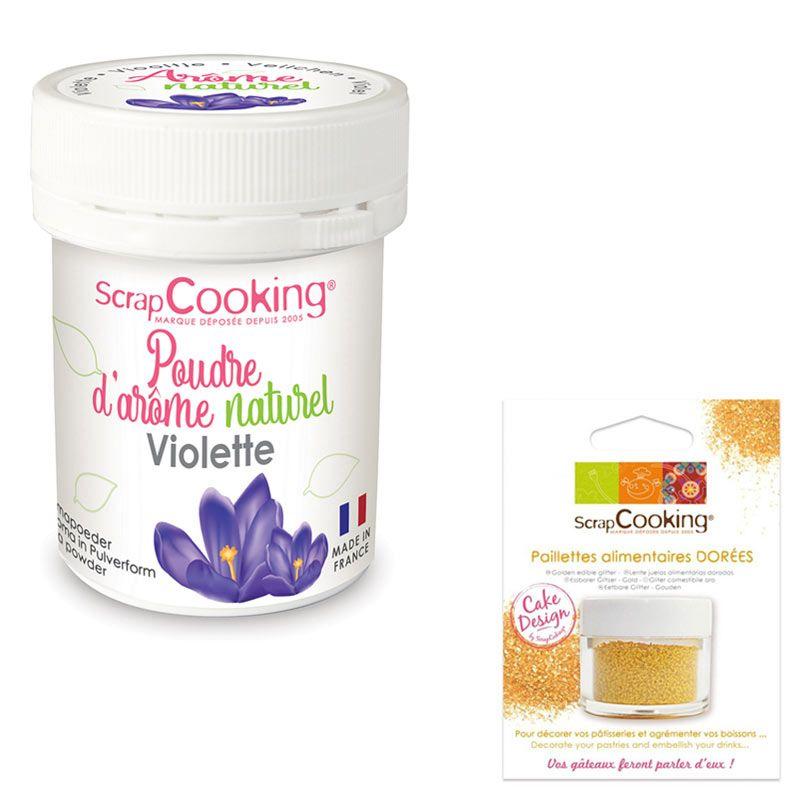 Arôme alimentaire naturel en poudre violette + paillettes dorées Scrap