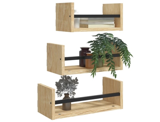 VIDAXL - Etagère murale Ensemble d'étagères murales avec barres 3 pcs chêne sonoma