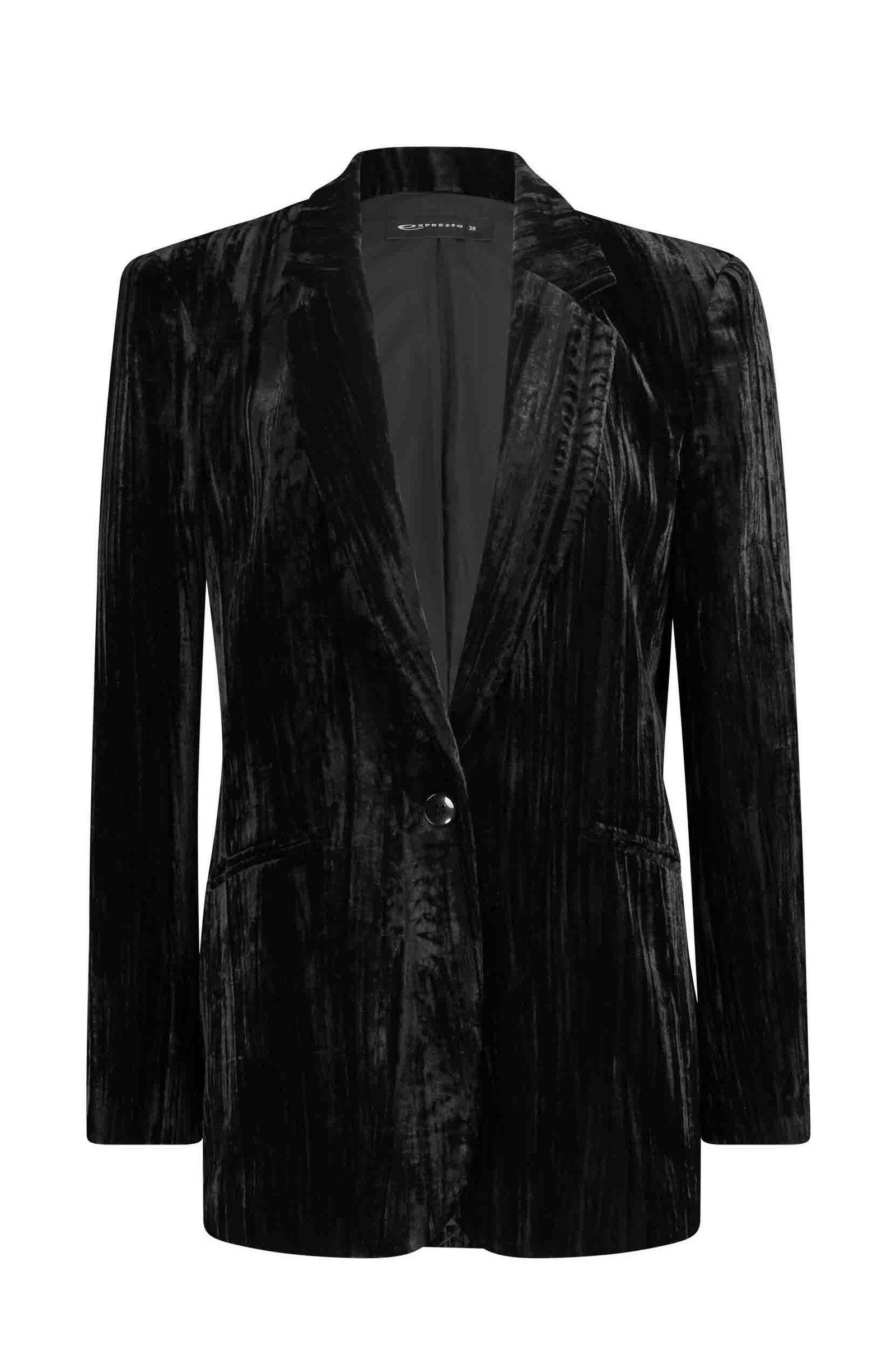 Expresso fluwelen rechtvallende blazer zwart