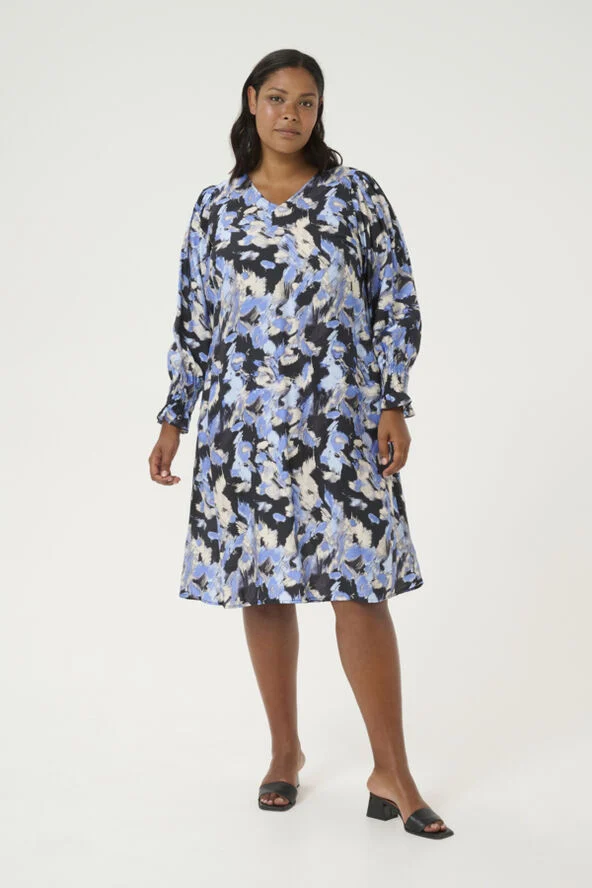 Kaffe Curve KCtoria Dress Black/blue graphic strokes