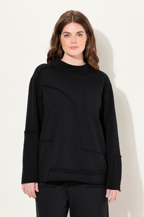 Sweatshirt, Regular Fit, Patchoptik, Stehkragen, Biobaumwolle