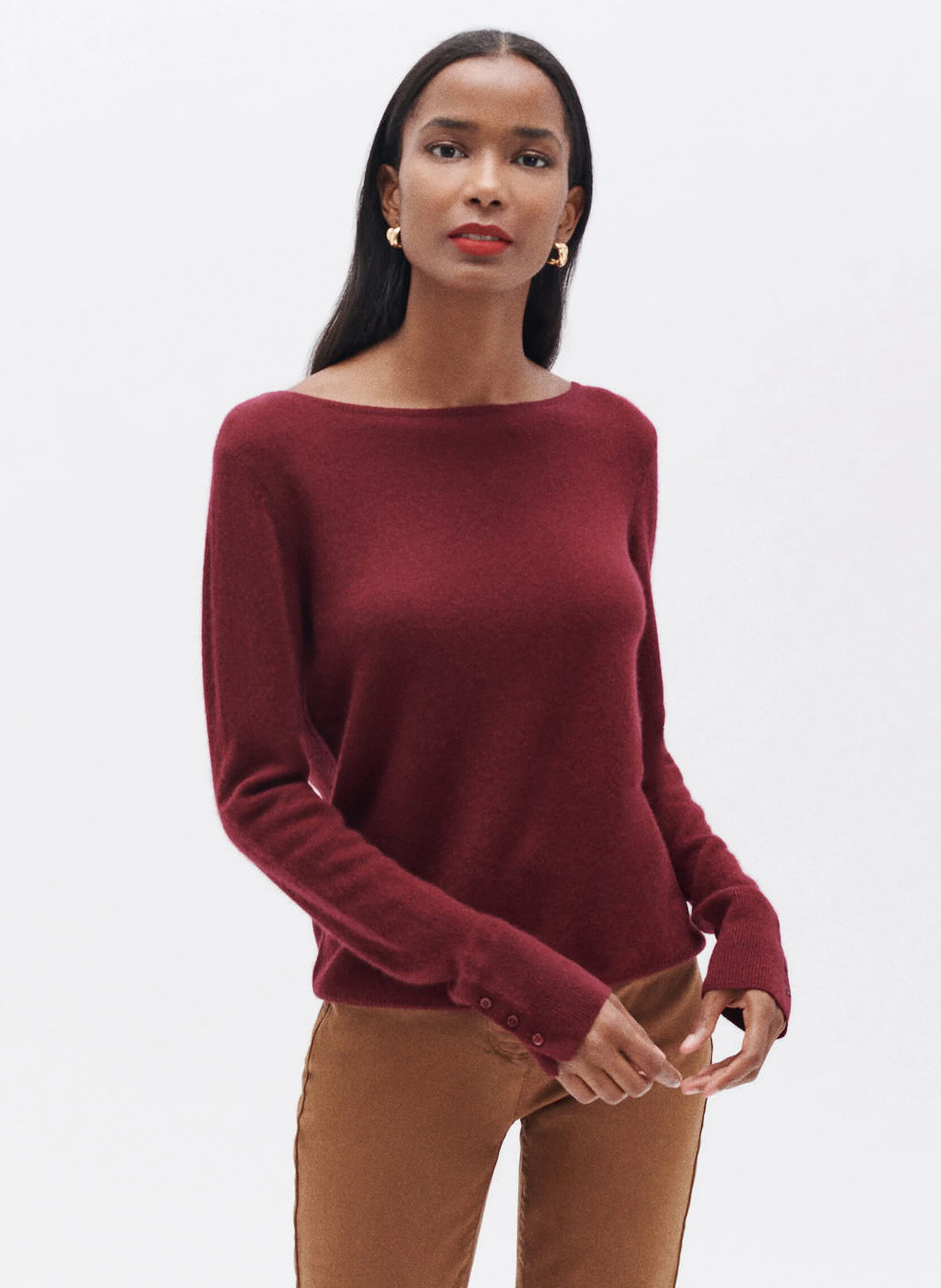 MZOAN - Pull droit col bateau en cachemire | Rouge