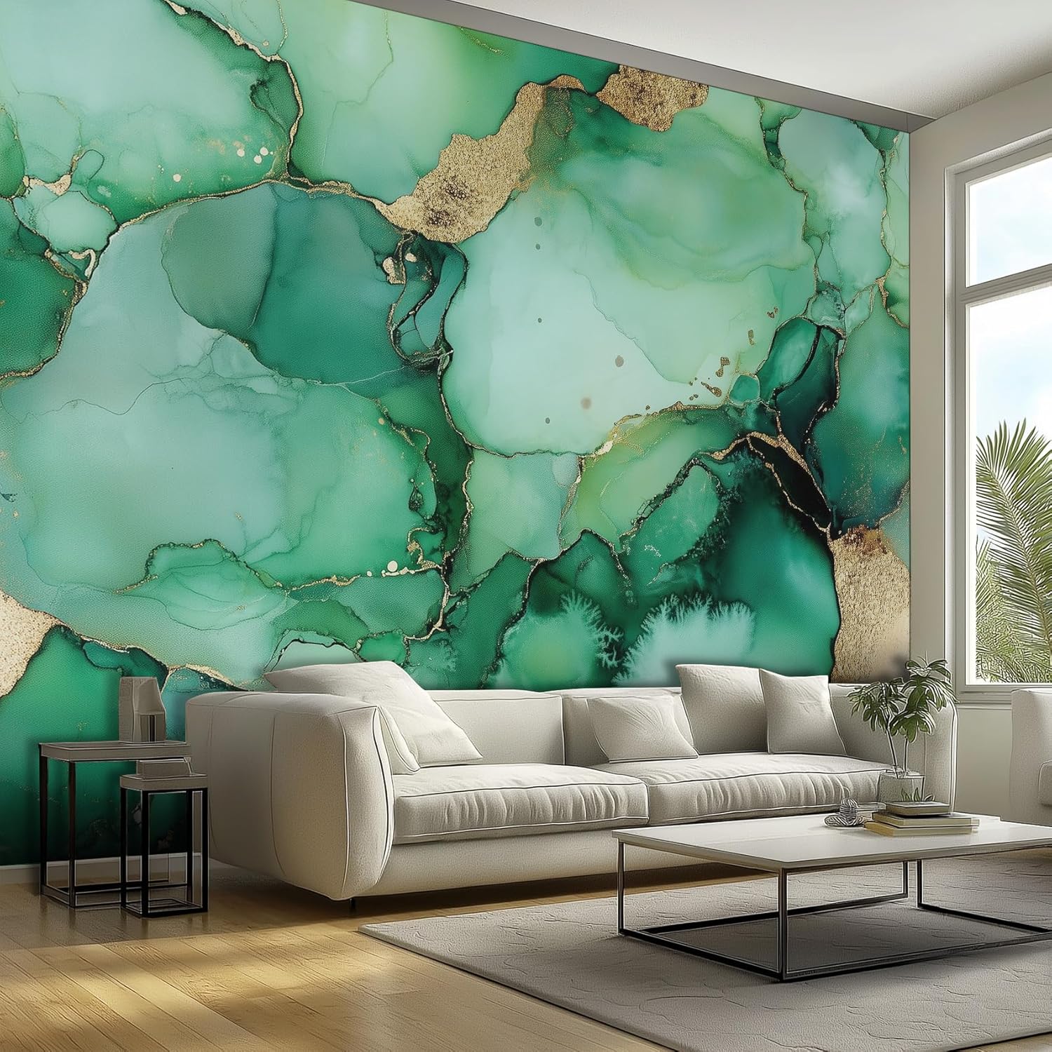 Generisch Tapete Grüne Marmor - Fototapete Abstrakt Gold Muster - Wohnzimmer Schlafzimmer Deko - Wandtapete - Wanddeko - Motivtapeten - 400x280 A-287
