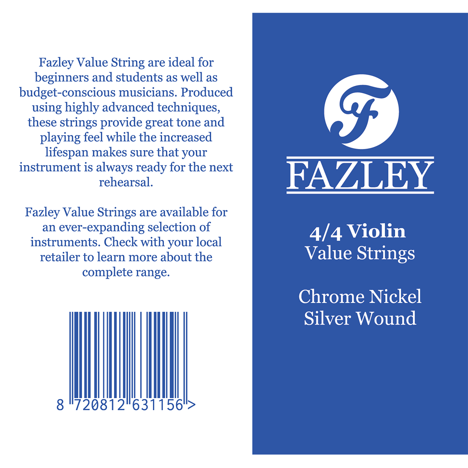 Fazley VVCN44 Value Violin Strings medium tension snarenset voor 4/4-formaat viool
