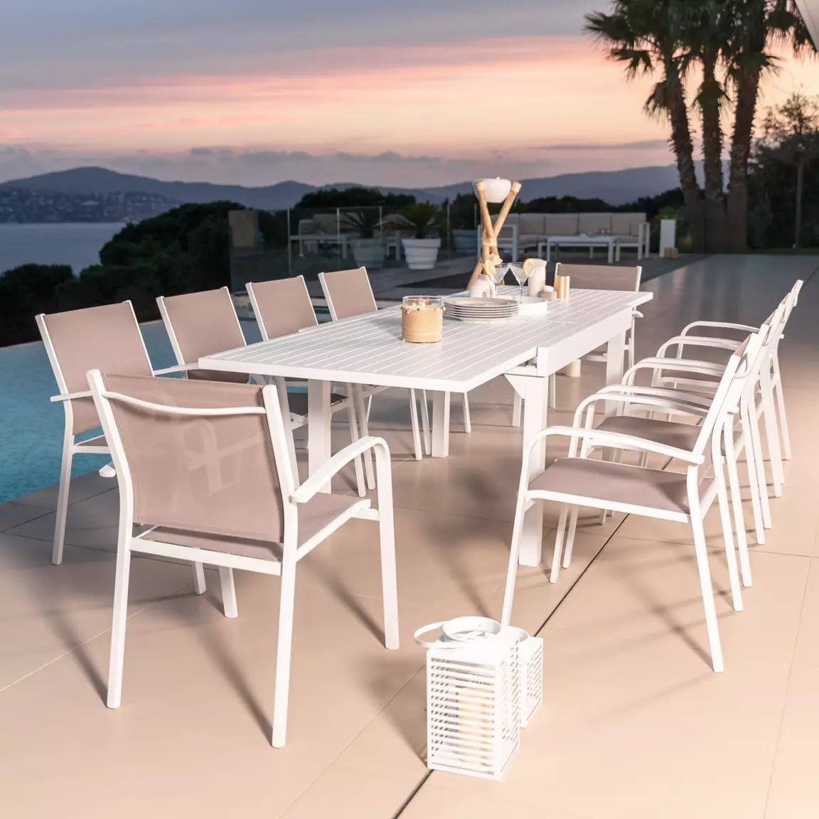 Fauteuil de jardin aluminium empilable Murano Blanc et taupe