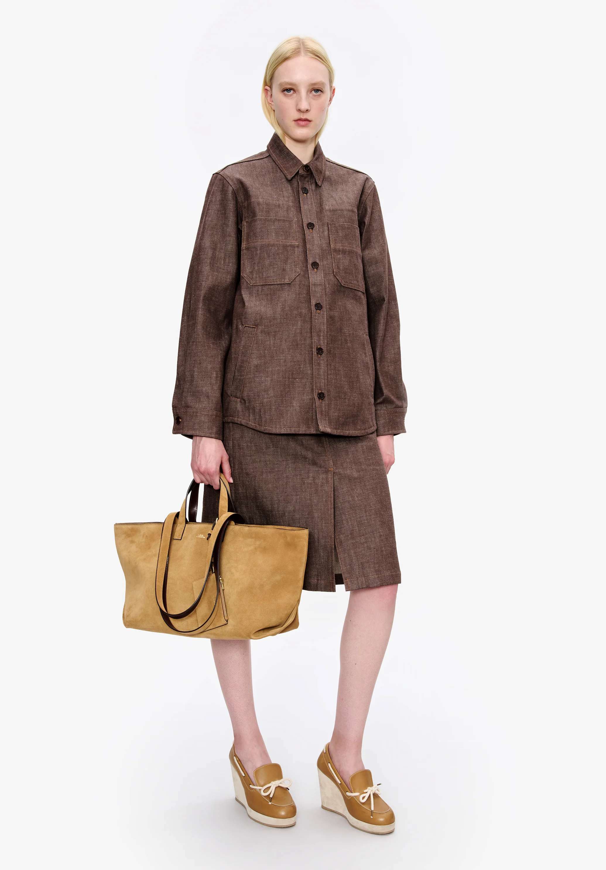 Veste en denim marron foncé esprit workwear - Marron fonce