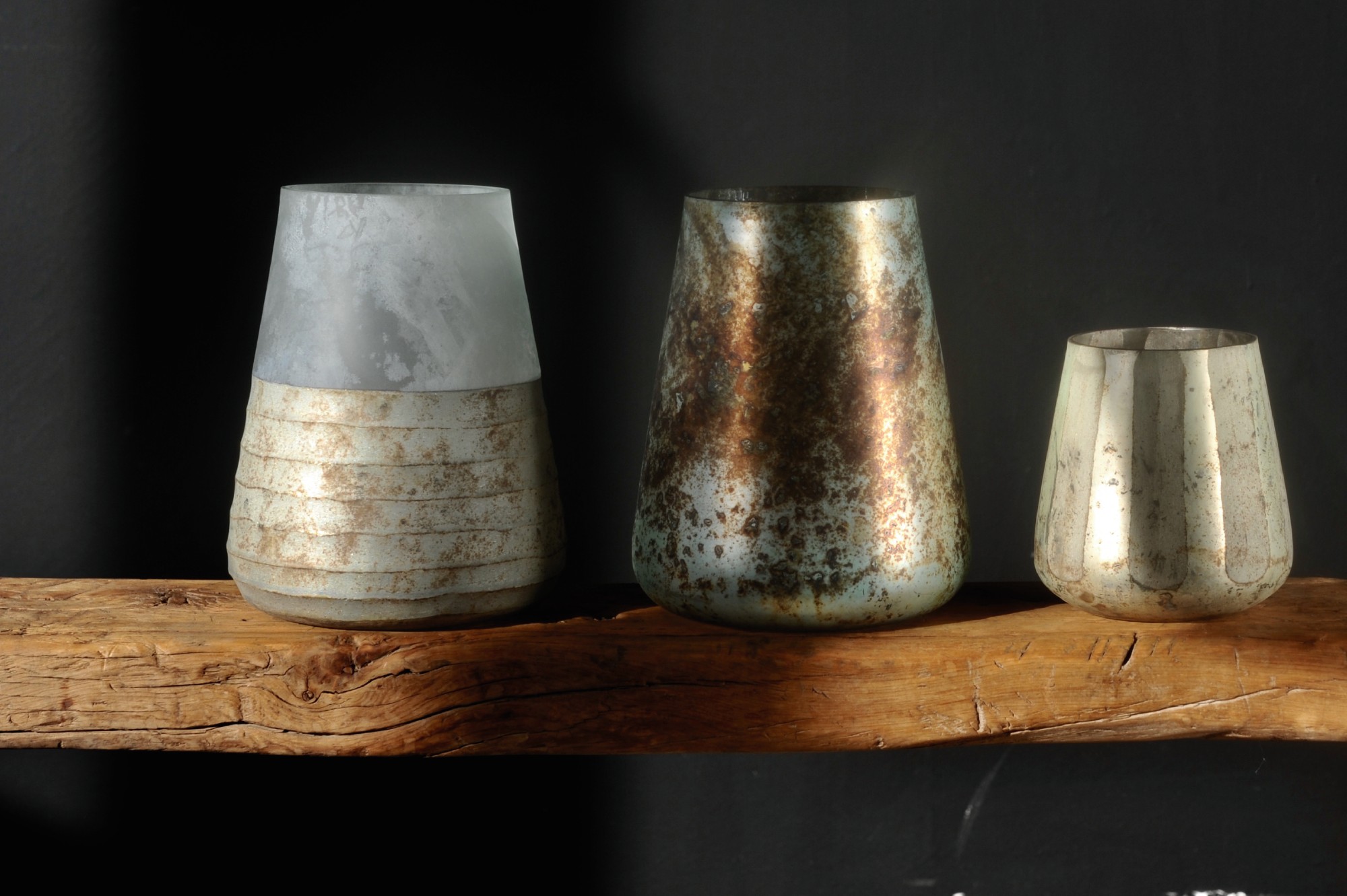 Windlicht 'Ocean', antik silber, weiß, Ø 13 cm, H 15 cm von fischer's lagerhaus