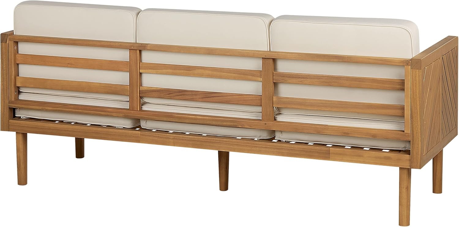 Beliani Outdoor 3-Sitzer Loungesofa Akazienholz Hellbraun Auflagen beige Rustikal Baratti