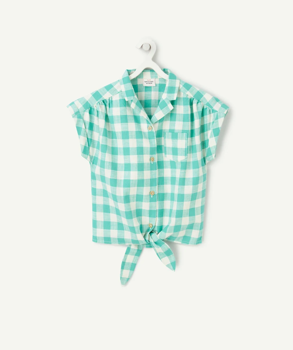 CHEMISE MANCHES COURTES FILLE EN COTON IMPRIMÉ À CARREAUX VERTS