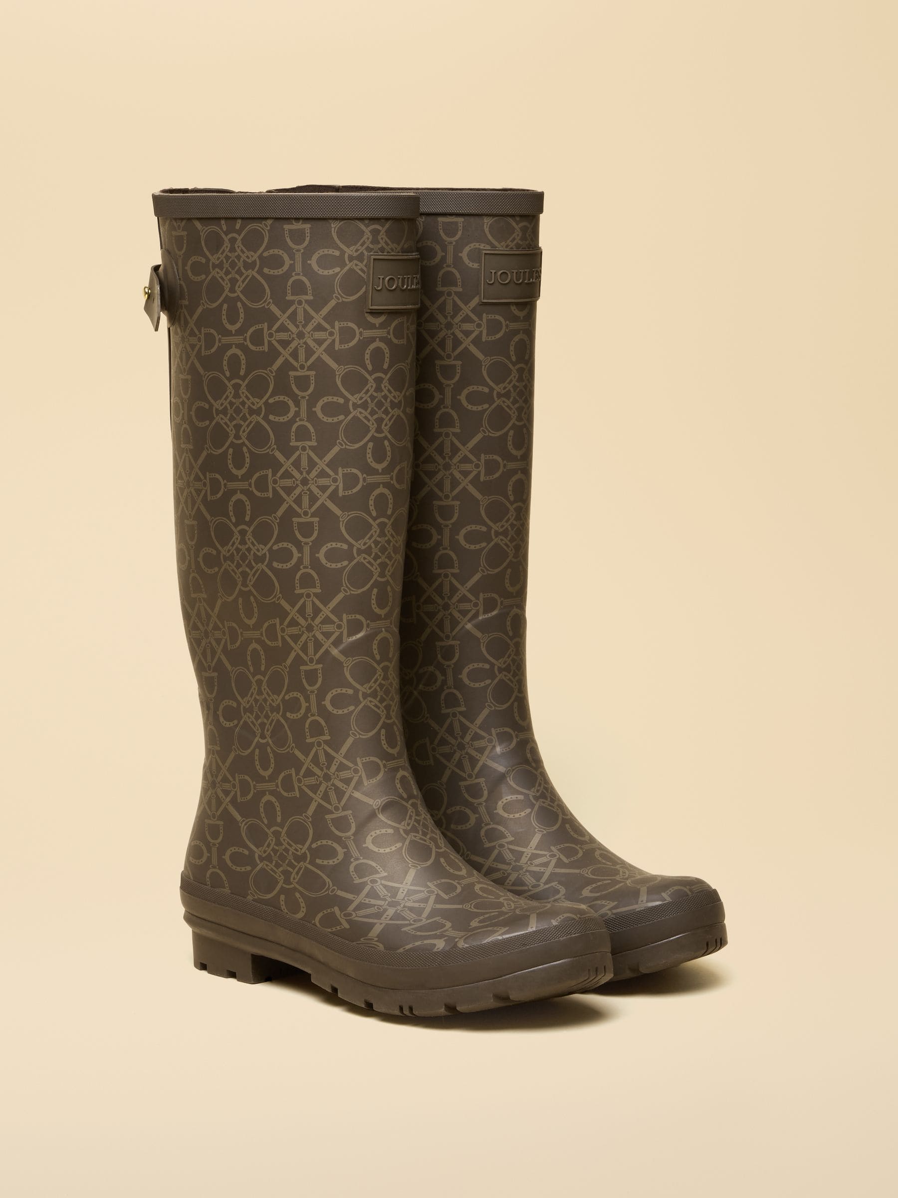 Bruin - Joules bedrukte, verstelbare, hoge, waterdichte regenlaarzen