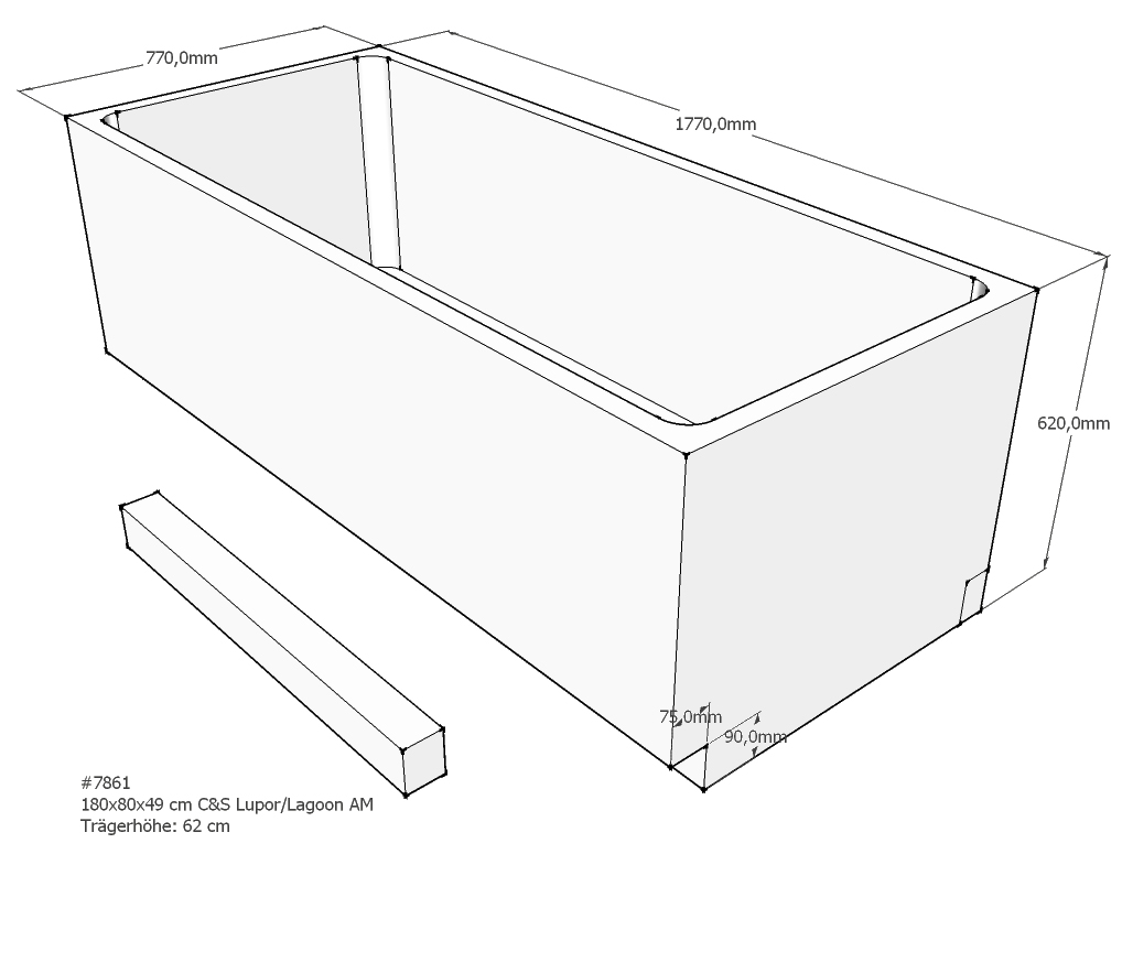 Xenz badframe 180x80x62cm wit glans