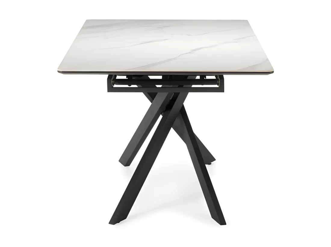 Kelmor - Table à manger extensible 6 à 8 personnes en céramique et métal 160-200x89,5cm - Blanc