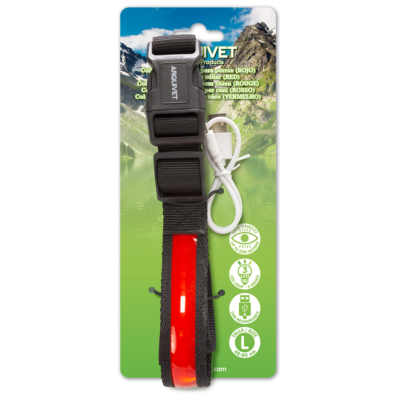 Colar luminoso de LED vermelho - tamanho G 48-60cm/2,5cm