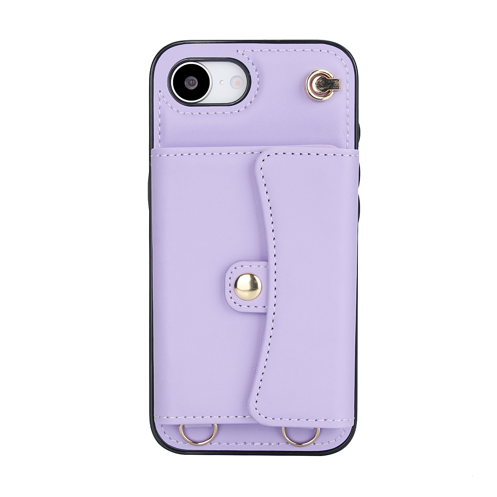 iPhone 16e Necklace Leder Schutz Hülle mit Kartenfach   Handykette (140cm) - Lila