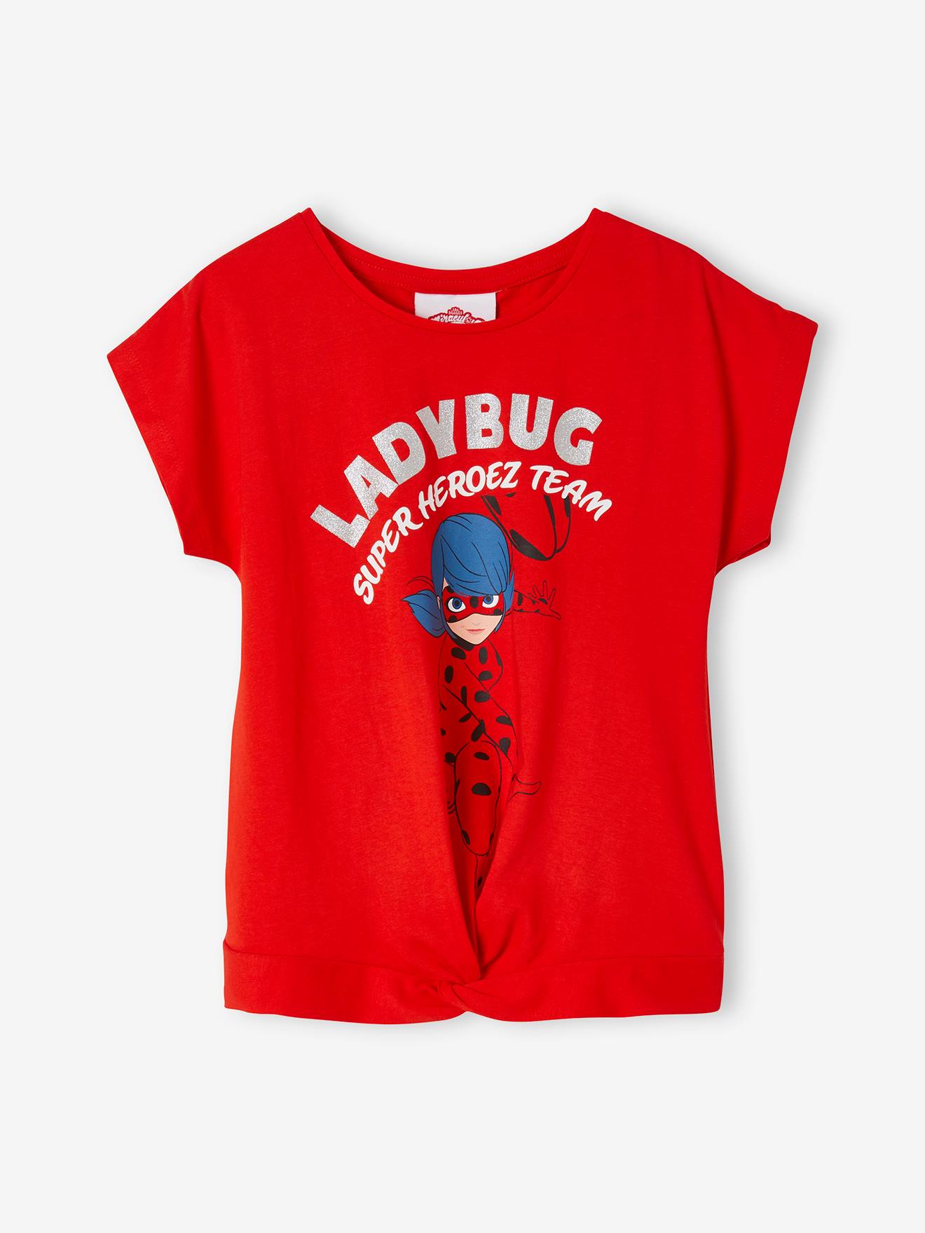 Conjunto de pijama Miraculous® com shorts em vermelho vivo liso com estampas.