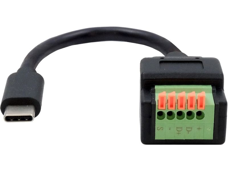 Exsys USB 2.0 Adapter USB-C Stecker - Terminalblock 5-pin Kabel-Adapter USB-C Stecker zu 5-pin Terminal Block mit Drucktaster, USB 2.0, 15 cm