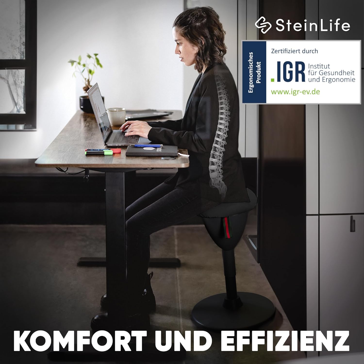 Bürohocker Ergonomisch [TESTSIEGER] Stehhocker Höhenverstellbar [58-83cm] Ergonomischer Hocker für Büro [Schwingeffekt] Wackelhocker Sitzhocker | Arbeitshocker rutschfest Rund