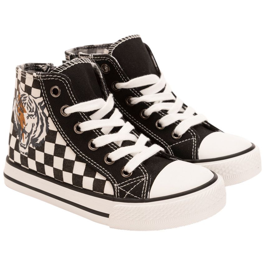 Baskets montantes en toile damier avec zip pour garçon - Noir