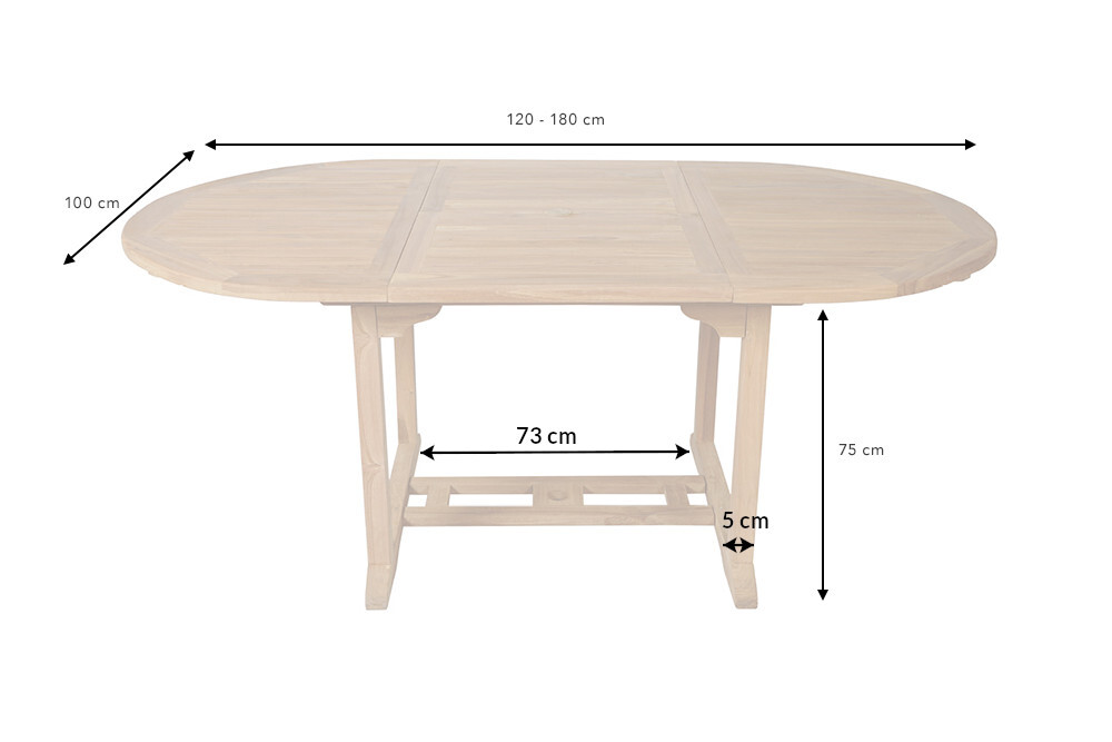 Ausziehbarer Gartentisch EMPIRE TEAK 120-180cm natur Massivholz oval