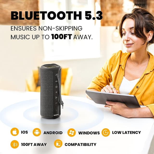 Bluetooth-højttaler 36W bærbar højttaler med stereolydbase, Bluetooth 5.3 trådløs IP7x vandtæt højttaler