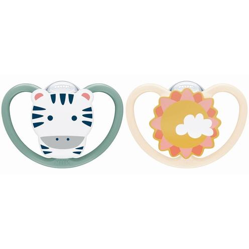Lot de 2 Sucettes SPACE 6-18m Zèbre/Soleil - NUK