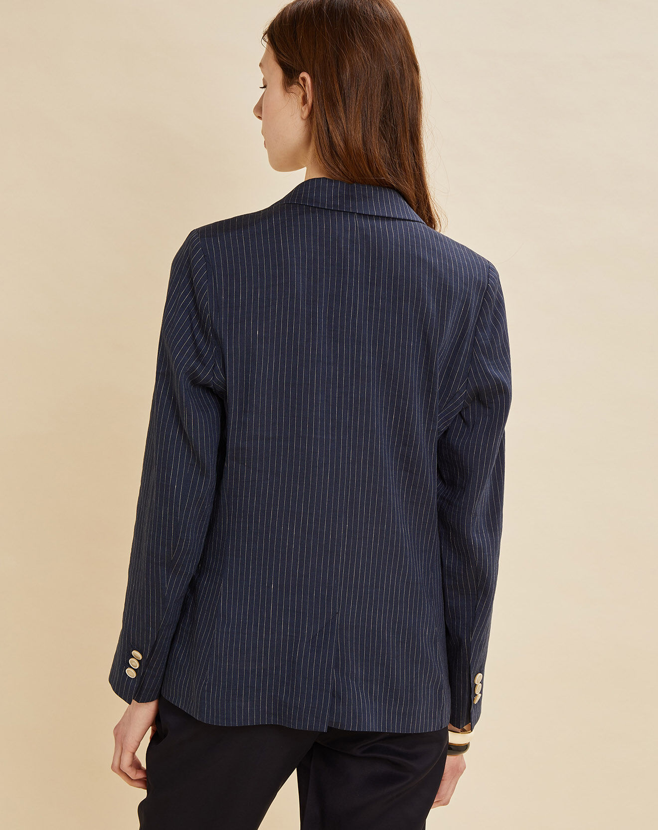 Chloé Stora Veste blazer en Lin mélangé Virgile bleue