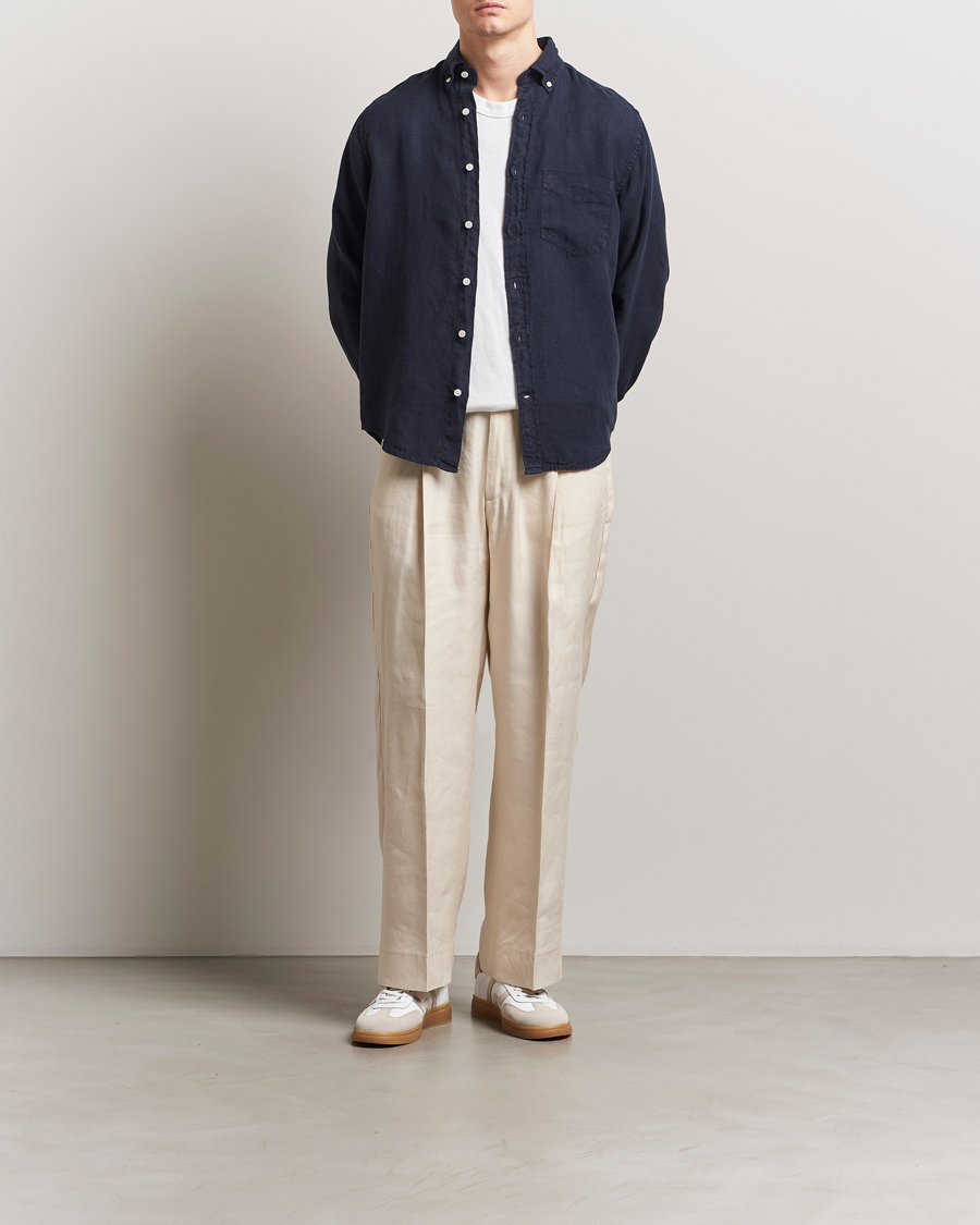 GANT Regular Fit Garment Dyed Linen Shirt Evening Blue