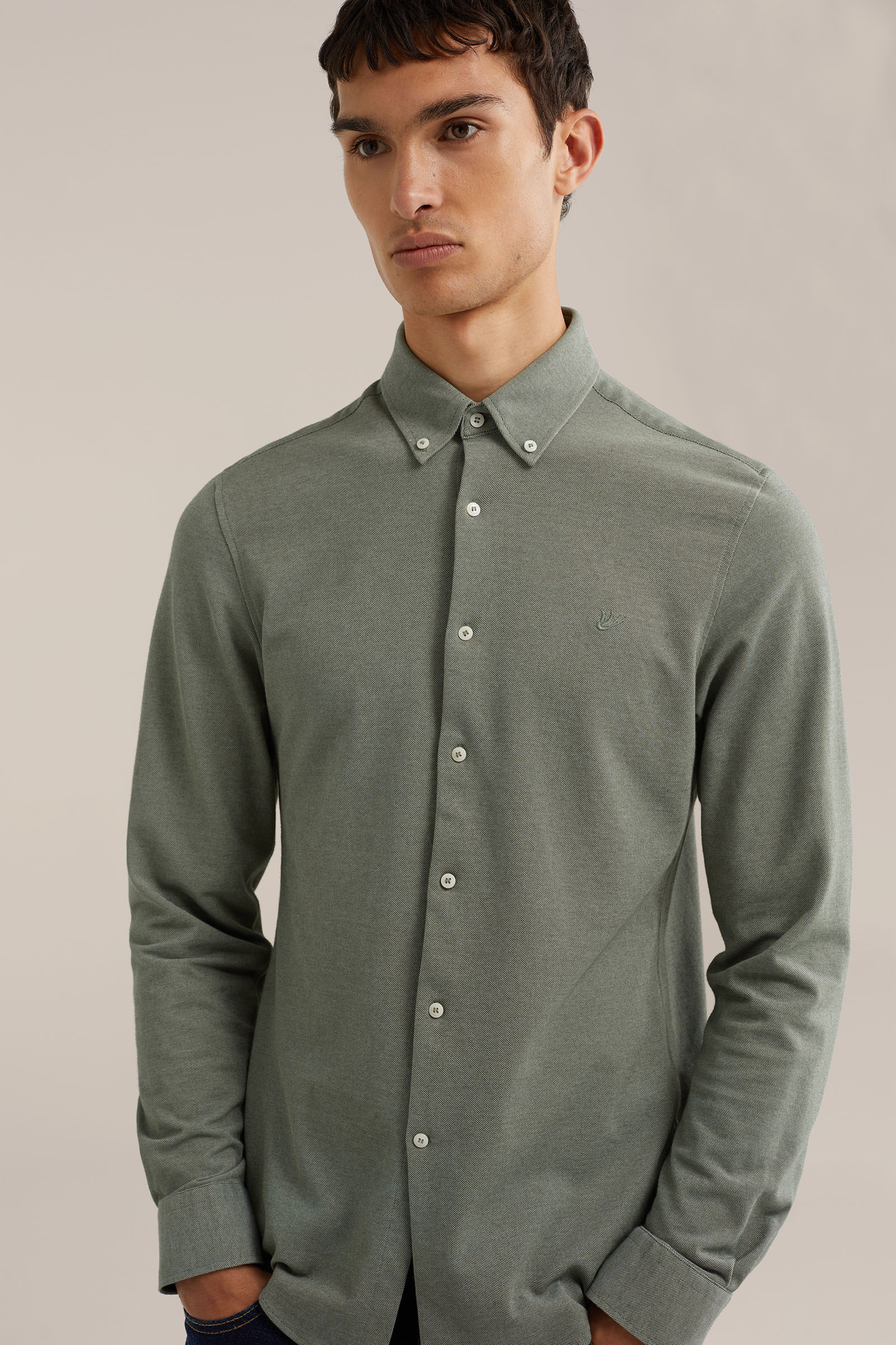 piquéjersey overhemd met stretch Fundamentals Pastelgroen