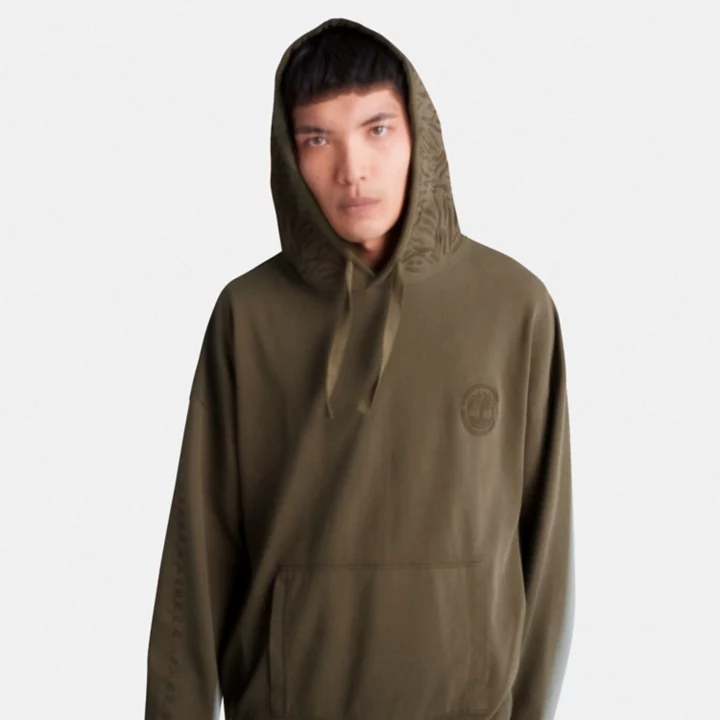 Moletom com capuz Timberland x CLOT Future73 unissex na cor verde escuro.