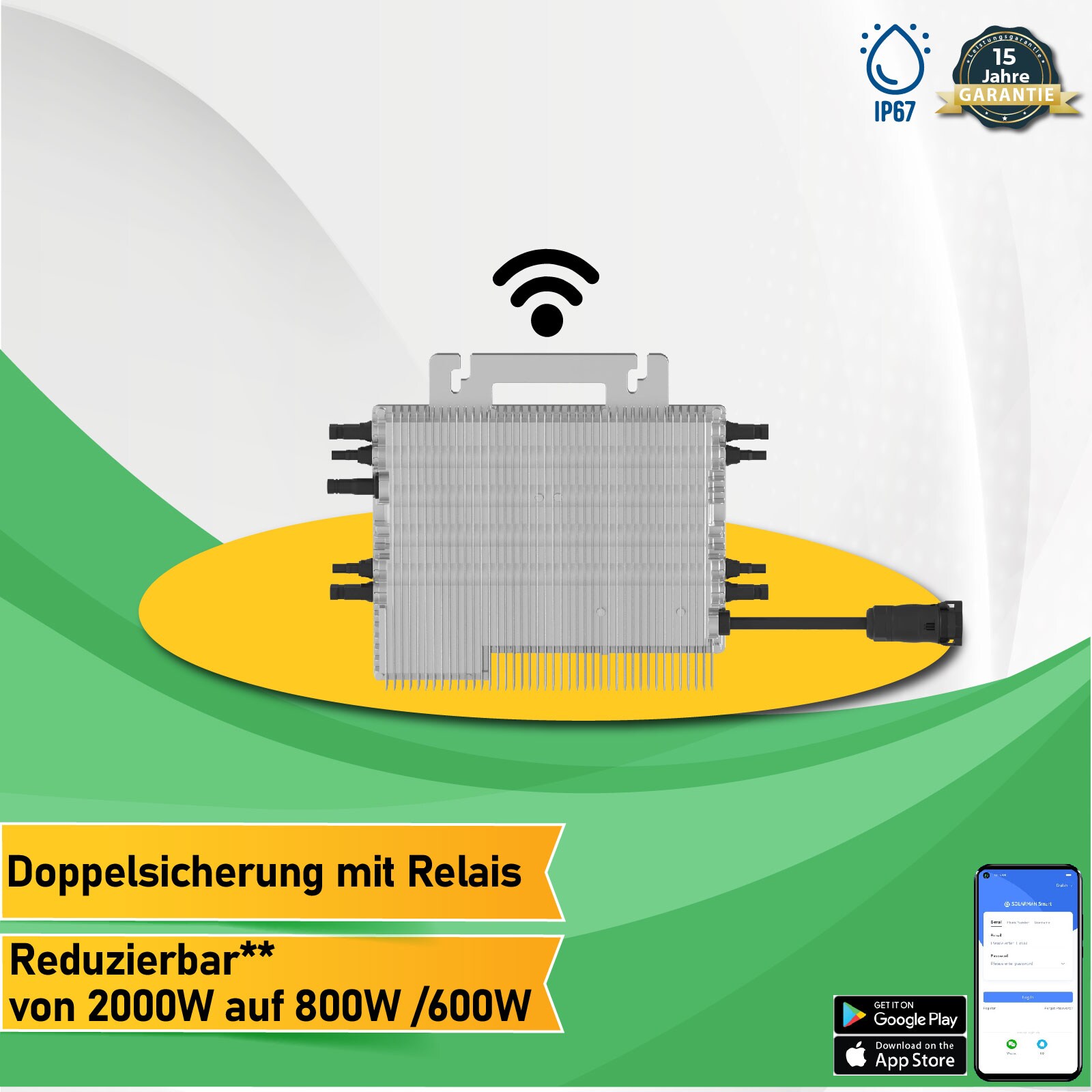 Epp Deye Wechselrichter 2000W SUN-M200G4-EU-Q0 Photovoltaik WIFI Mikrowechselrichter (drosselbar auf 800W/600W)