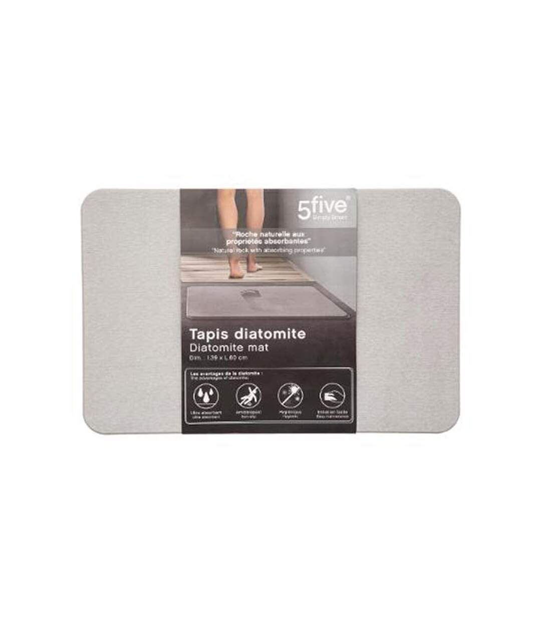 Tapis de Salle de Bain Diatomite 39x60cm Gris