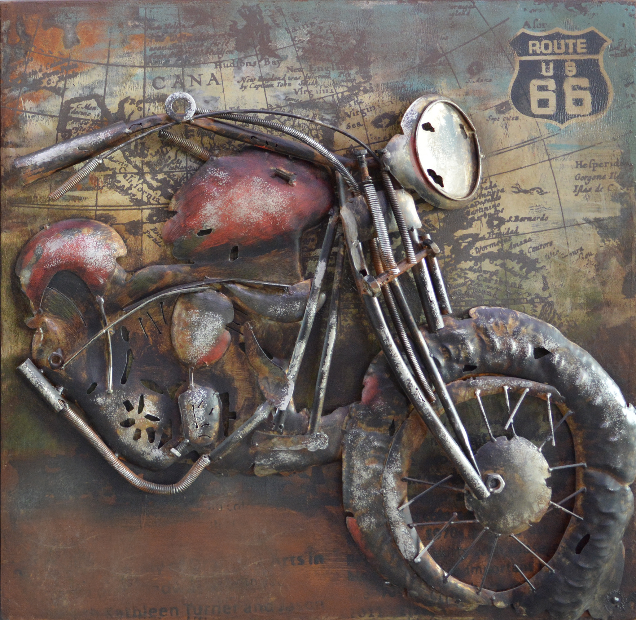 Wandbild 'Bike Route 66', T 7 cm, B 60 cm, H 60 cm von fischer's lagerhaus