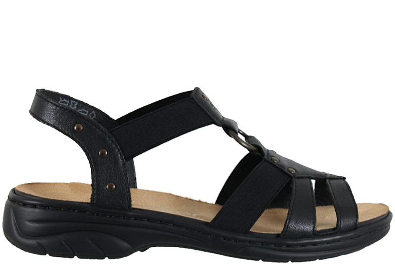 RIEKER SANDAL I SORT GLAT SKIND MED FINE DETALJER