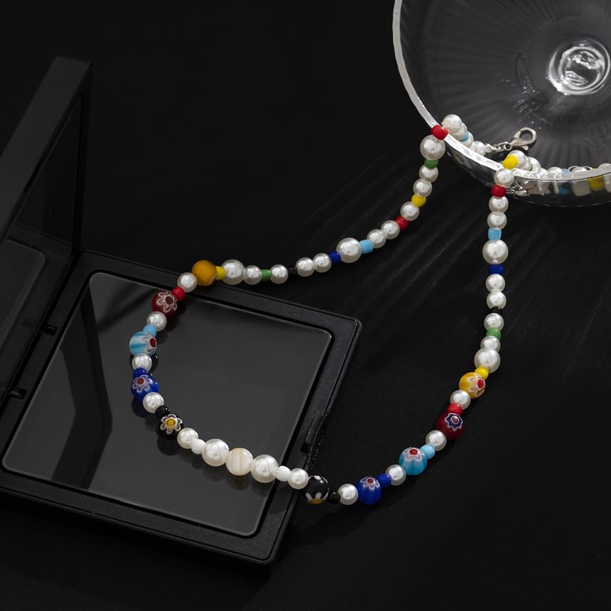 Gretlyn - Glaze Bead Faux Pearl Necklace