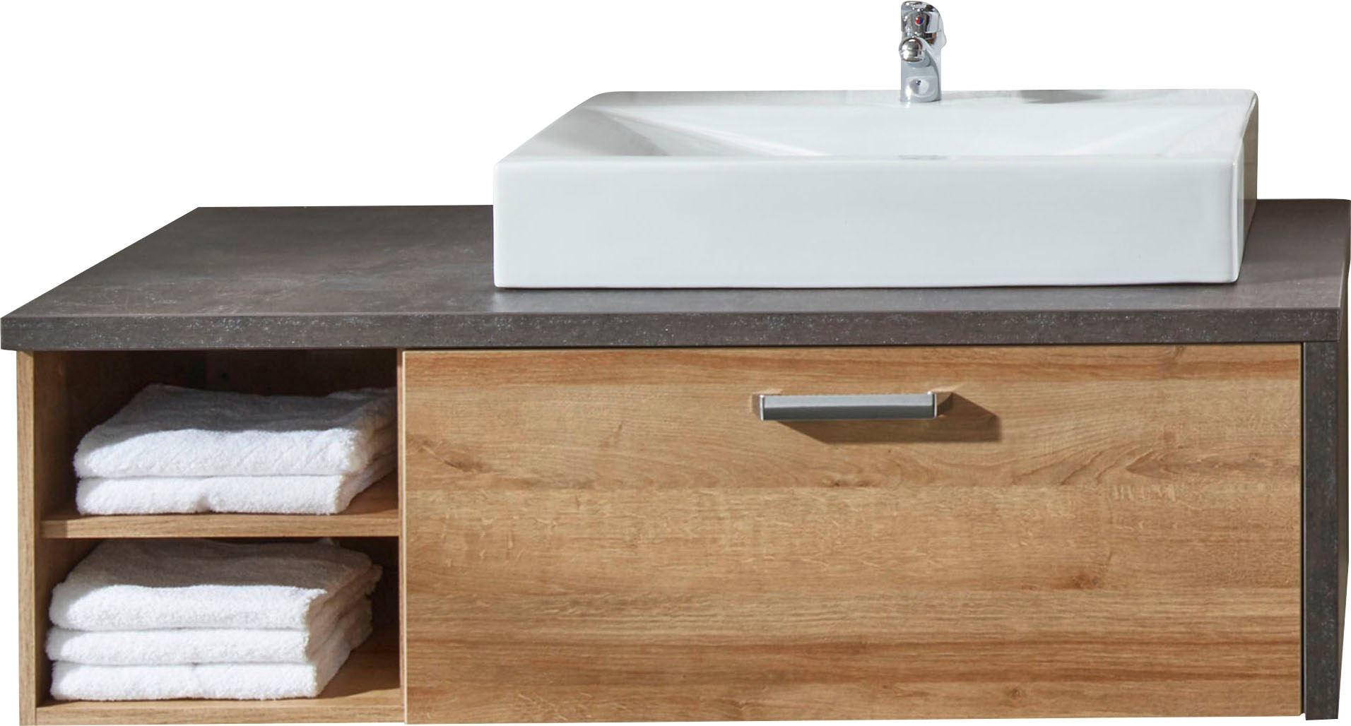 welltime Waschtisch »Bilbao« Waschtisch mit Metallgriff, 2 Fächern und Mineralgusswaschbecken