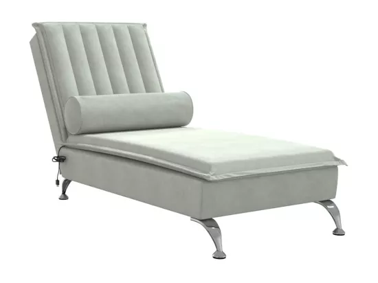 Chaise longue de massage avec traversin gris clair velours