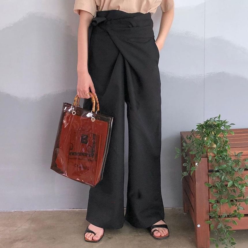 YARU - High Rise Plain Knot Wide Leg Broek