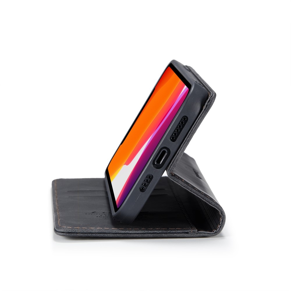 iPhone 12 / iPhone 12 Pro Leder Tasche Flip Wallet Etui mit Kartenfächern - Schwarz