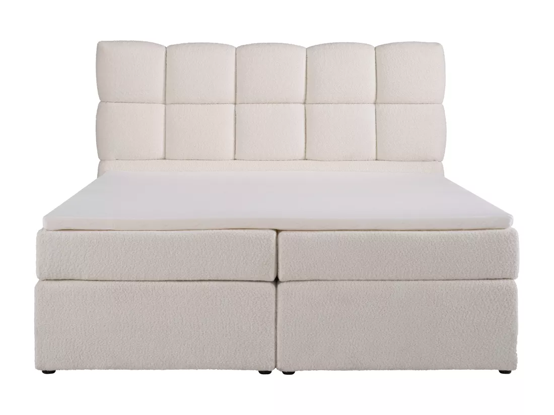 Ensemble complet boxspring tête de lit + sommiers + matelas + surmatelas - 160 x 200 cm - Tissu bouclette - Beige - MILLONA de YSMÉE