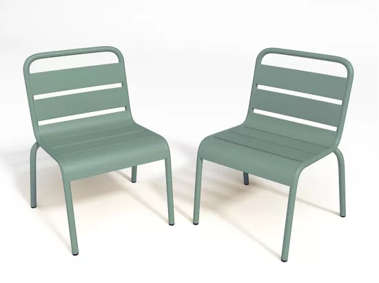 Salle à manger de jardin pour enfants en métal - une table et 4 chaises empilables - Vert amande - POPAYAN de MYLIA