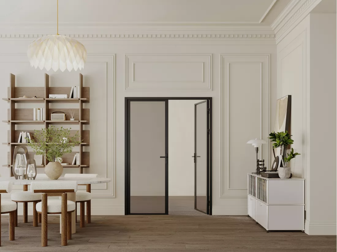 Bloc porte réversible à deux battants en aluminium et verre trempé fumé - 2 x H204 x L83 cm - Noir - LOXTON