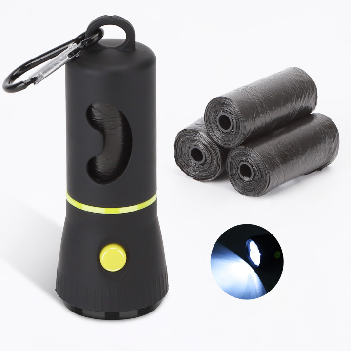 Dispensador de sacos para fezes de cachorro Nobleza com lanterna LED e mosquetão.