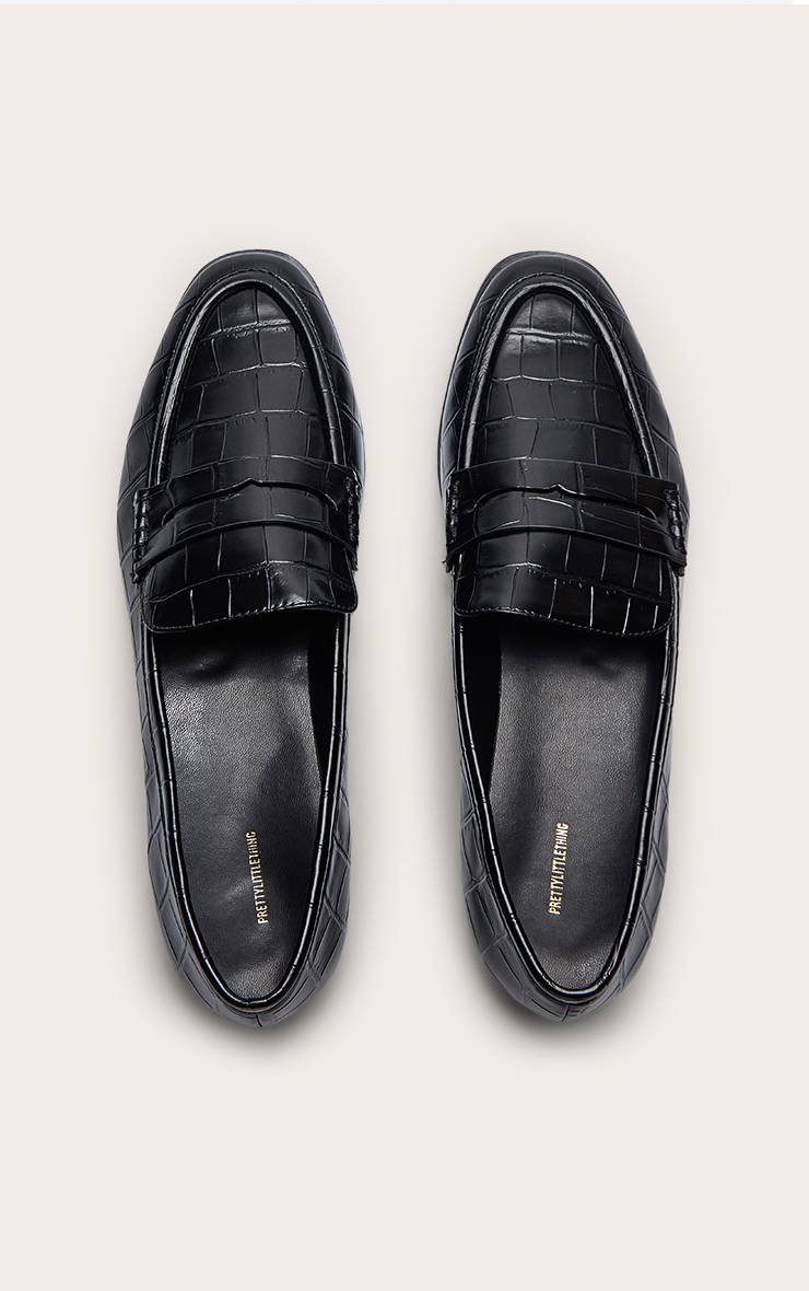 Noir Mocassin À Bout Carré En Synthétique Effet Croco