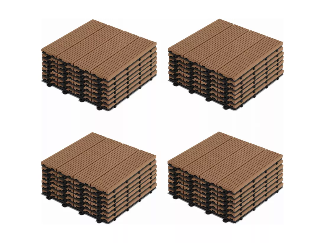 Lot de 32 dalles clipsables bois synthétique marron