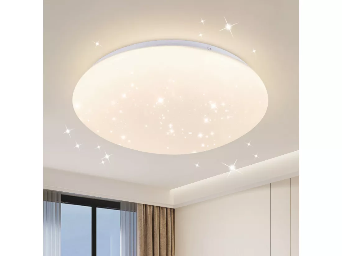 NETTLIFE Plafonnier LED 25 cm rond 12 W 4000 K cuisine chambre couloir ciel étoilé blanc neutre pour enfant escalier