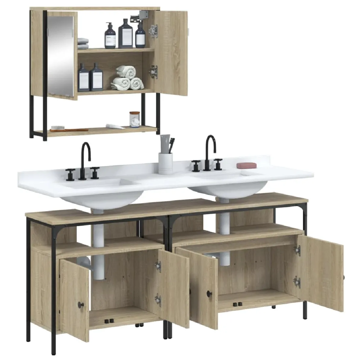 vidaXL Ensemble salle de bain 3 pcs chêne sonoma