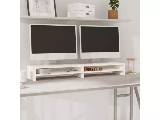 Support de moniteur Blanc 100x24x13 cm Bois de pin solide
